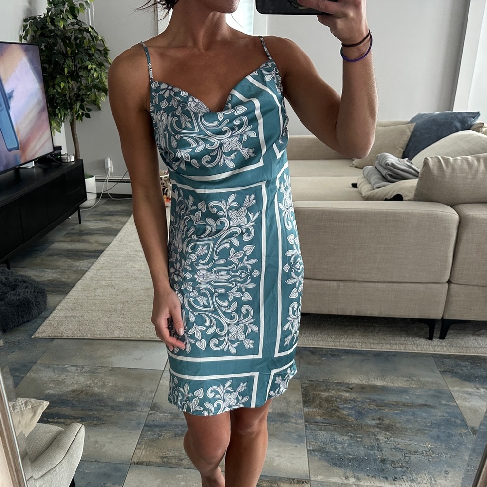 Forever 21 Teal and White Patterned Mini Dress